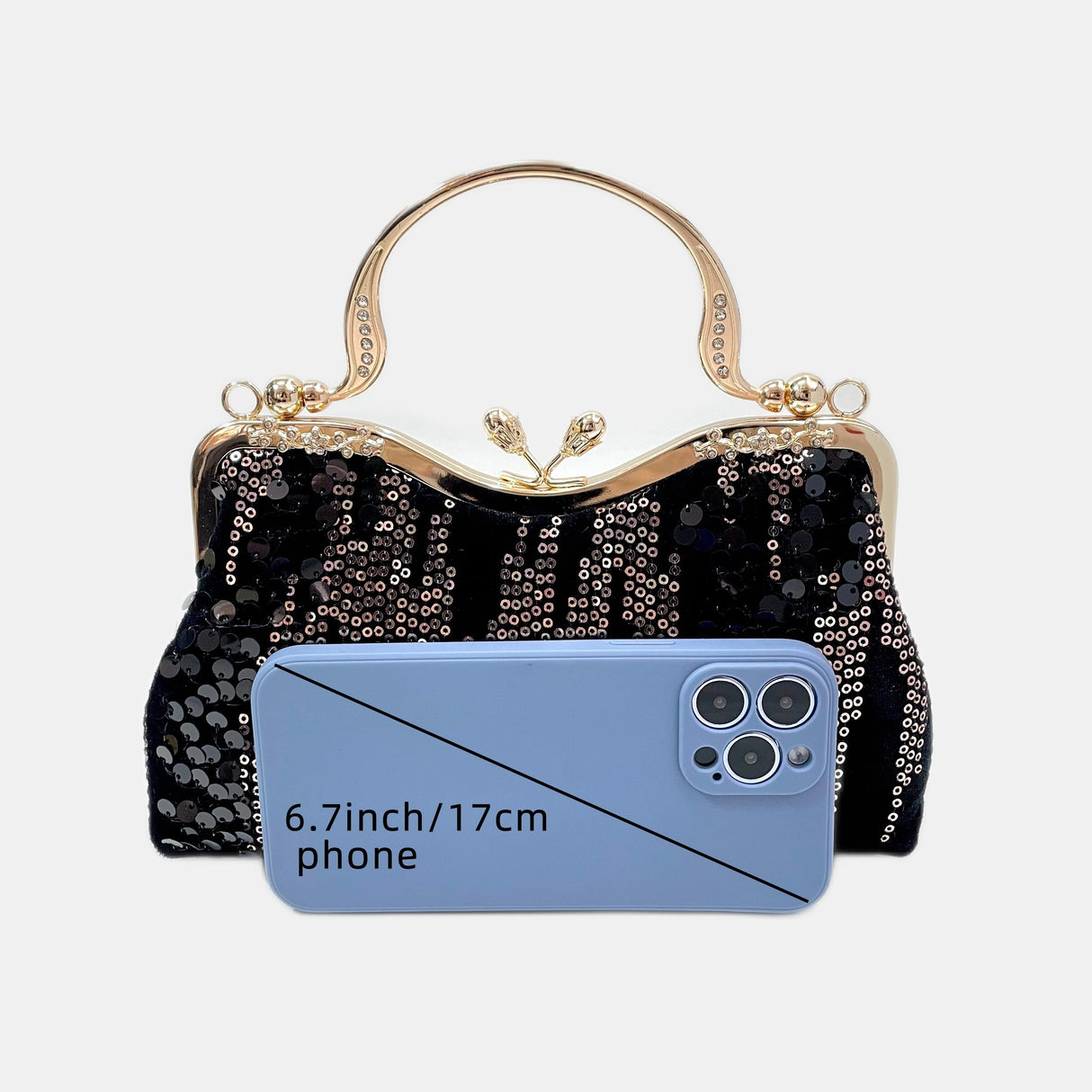 Luxurious Sequins Velvet Evening Clutch Bag - Women's Elegant Handbags for Banquet Wedding Party - Glitter Top Ring, Velvet Fabric, Small Size, Stylish Accessory for Formal Occasions