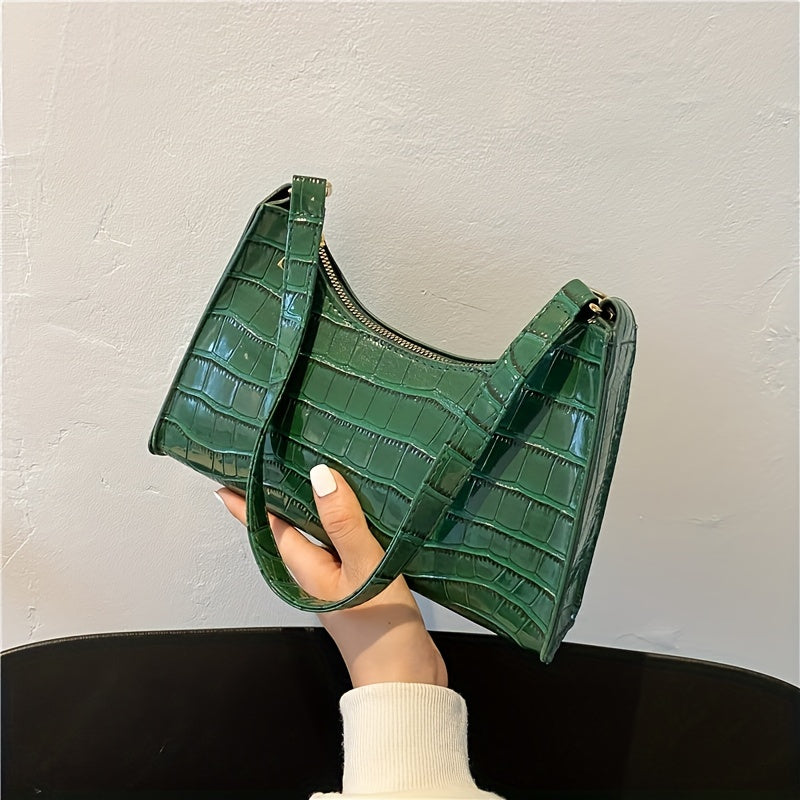 Versatile Solid Color PU Leather Underarm Bag, Stylish Zipper Shoulder Handbag for Everyday Use