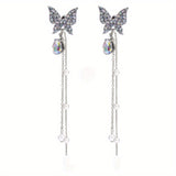 Chic Purple Butterfly Pearl Tassel Earrings - Whimsical Animal Pattern, Japanese & Korean Style, Versatile for All Occasions