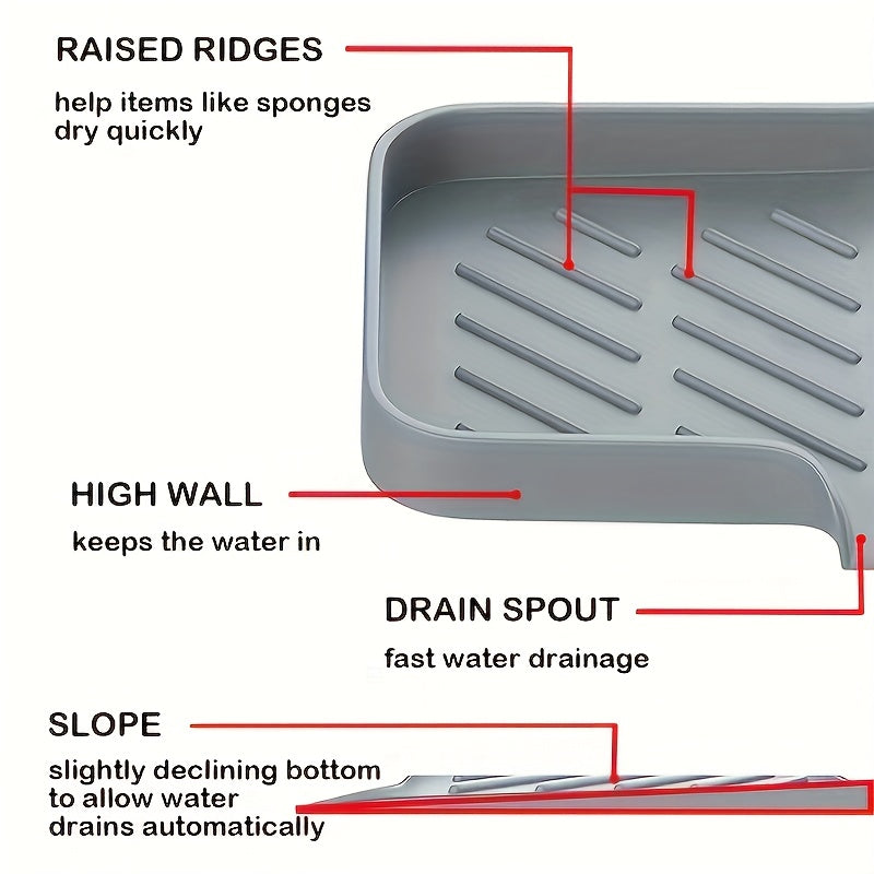 Silicone Kitchen Sink Organizer - Soap Dish Holder With Drain Tip, Countertop Scrubber Pad For Sponges & Brushes, Home Bathroom Essentials
