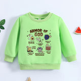 1pc Toddler Boys' Casual Long Sleeve "Armor of God" Print Pullover Sweatshirt, Polyester Knit Cartoon Pattern, Round Neck, Elastic Fabric, Loose Fit for Spring/Autumn