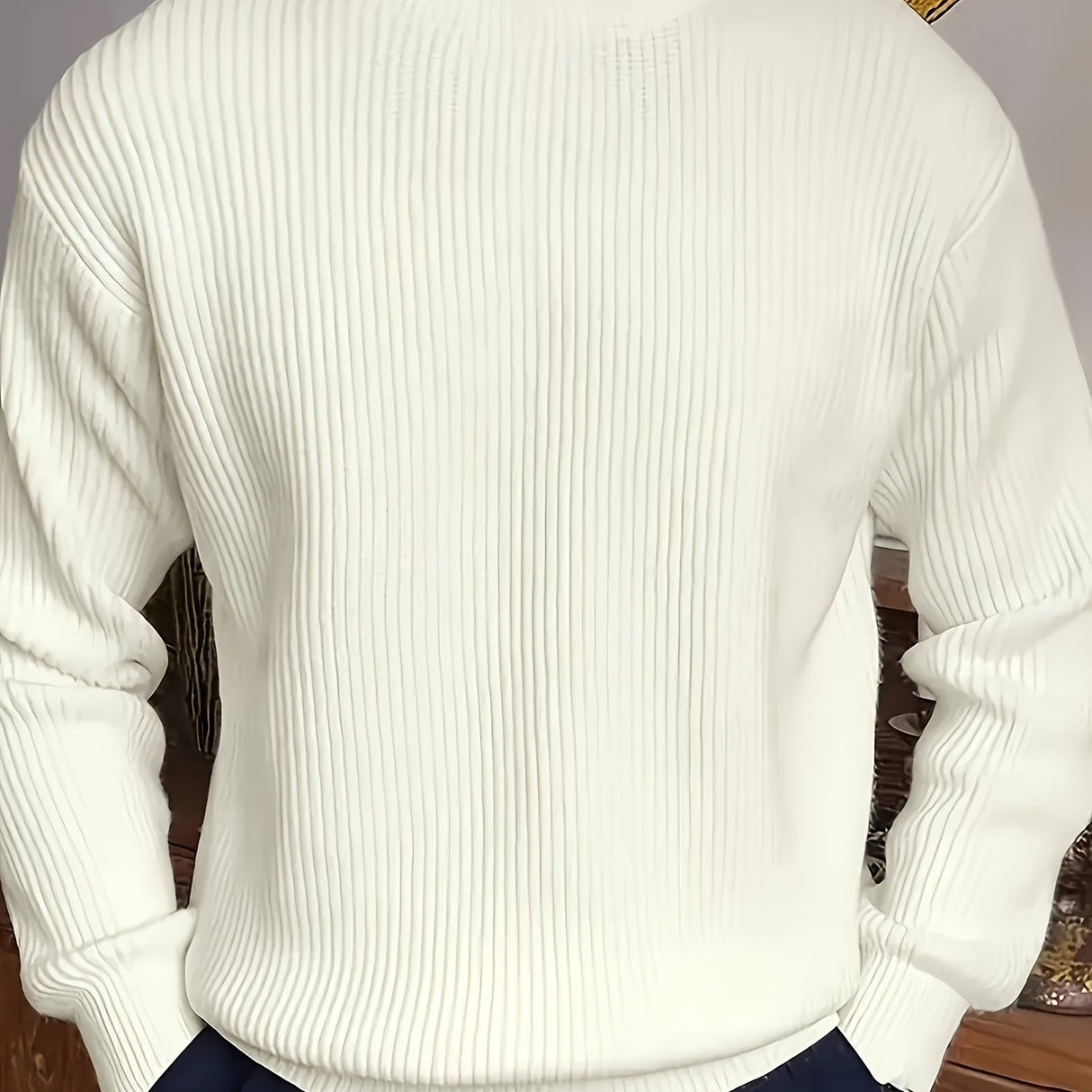 Cozy Solid Color Crew Neck Sweater for Men - Long Sleeve Pullover Tops for Spring and Fall - Soft, Breathable, and Versatile Casual Wear