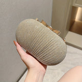 Elegant Glitter Bow Knot Clutch Bag - Buckle Closure, Polyester Lining, Metal Chain Strap, Solid Color, Perfect for Party and Dinner Events - Stylish and Versatile Evening Handbag