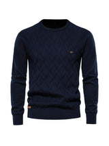 All Match Cotton Knitted Solid Sweater, Men's Casual Warm Slightly Stretch Crew Neck Pullover Sweater For Men Fall Winter