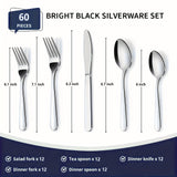 60/90pcs Stainless Steel Tableware, Western Dining Silverware, Steak Knife, Salad Fork, Coffee Dessert Spoons, Cutlery Set with Gift Box for 12 Persons, Dishwasher Safe, Kitchen Accessories,Halloween,Weddings