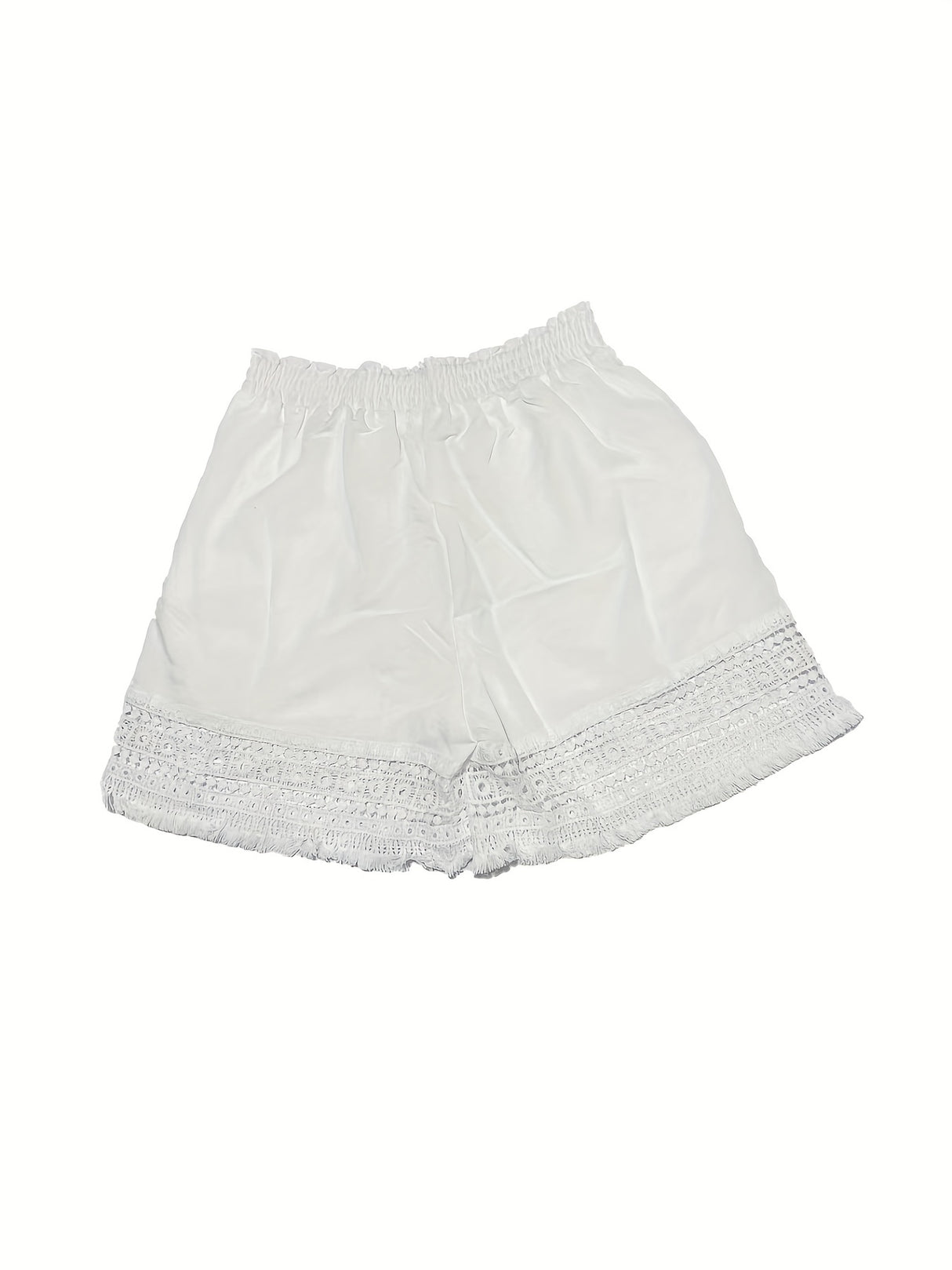 Summer Casual Shorts for Women, Lace Trim Slant Pocket Paper Bag Waist Shorts
