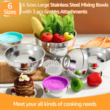 Mixing Bowls With Airtight Lids Set, 27PCS Stainless Steel Khaki Bowls With Grater Attachments, Non-Slip Bottoms & Kitchen Gadgets Set, Size 0.7, 4.5, 3.6, 2.7, 2.1, 1.7, 1.1QT, Great For Mixing & Serving