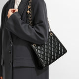 Luxury Quilted Faux Leather Tote Bag For Women With Adjustable Chain Strap, Classic Crossbody Handbag For Daily Outfits