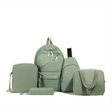 5pcs/set Multi-functional College Bag Set - Solid Color Laptop Backpack with Chest Bag, Handheld Bag, Sling Bag, and Pencil Pouch for Men and Women's Daily Commute