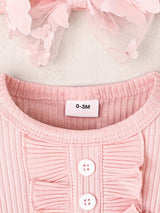 Baby Girl Clothes Cap Sleeve Butterfly Applique Romper Dress+Headband