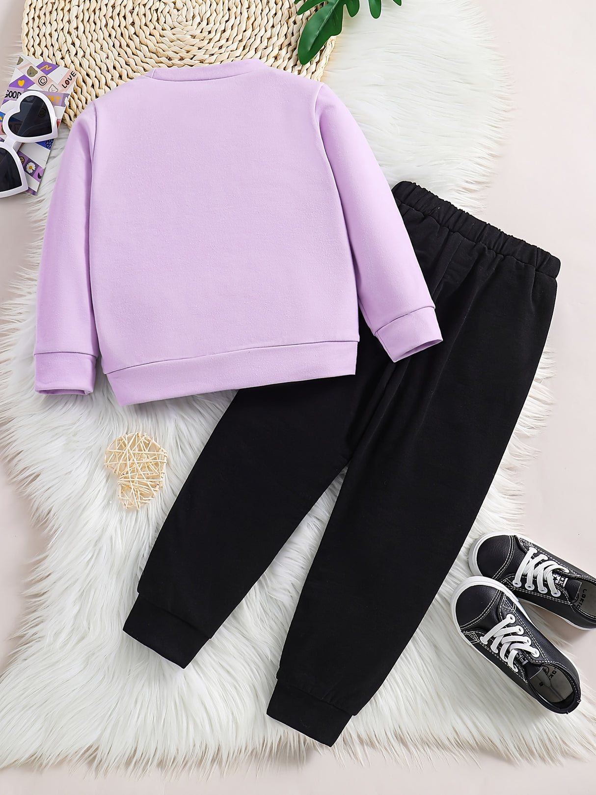 Girl's 2pcs, Sweatshirt & Sweatpants Set, Love Heart Print Long Sleeve Top, Casual Outfits, Kids Clothes For Spring Fall