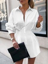 Chic Pleated Slim-Fit Blouse - Essential Long Sleeve Top for Women, Perfect for Spring & Fall