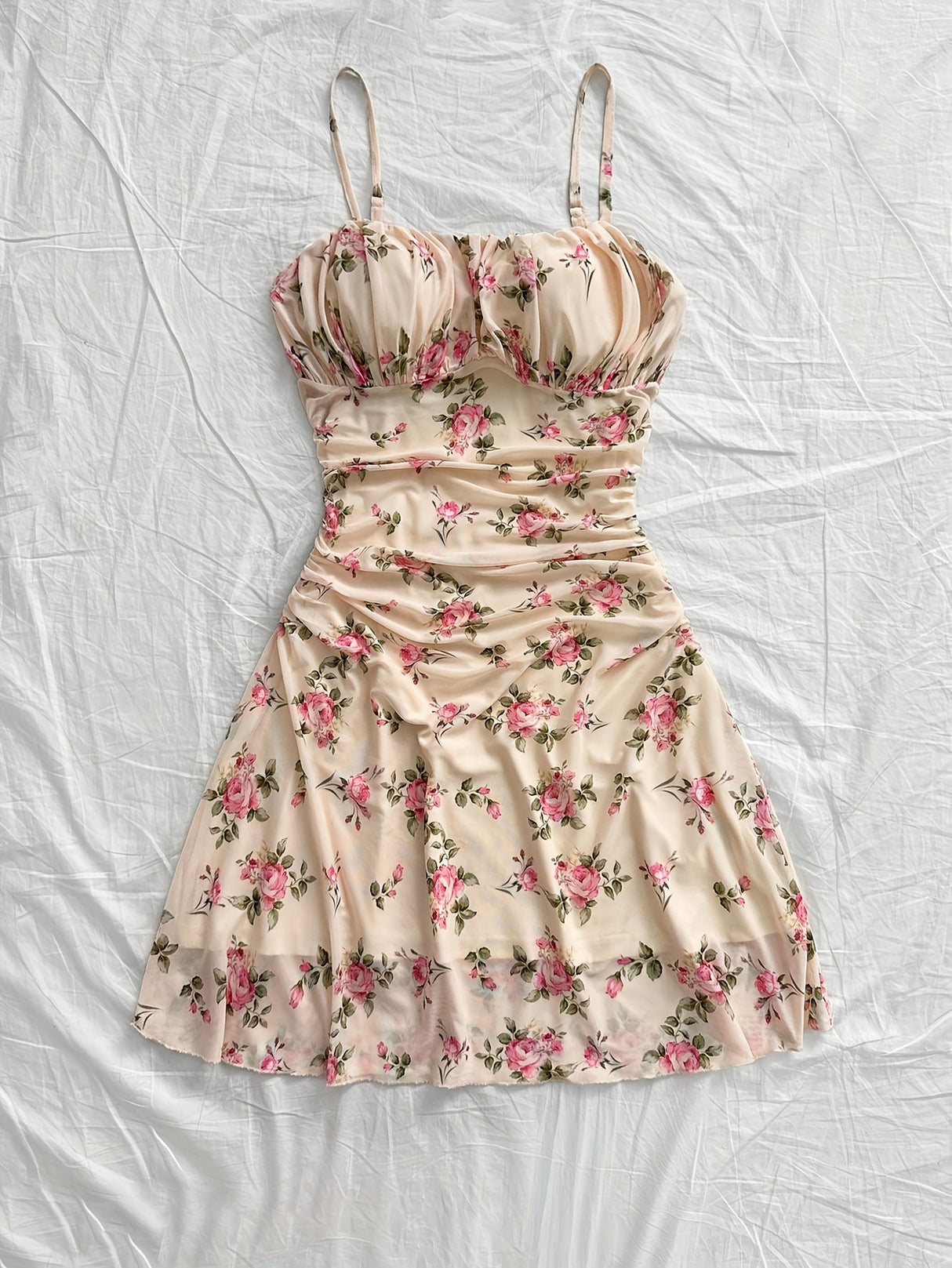 Elegant Floral Ruched A-Line Mini Dress for Women - Lightweight Summer Breeze, Perfect for Parties, Dates, Valentine'S Day, Easter, Mardi Gras, Beach Outings, Cruise, and Afternoon Tea, Elegant Outfit, Dress