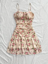 Elegant Floral Ruched A-Line Mini Dress for Women - Lightweight Summer Breeze, Perfect for Parties, Dates, Valentine'S Day, Easter, Mardi Gras, Beach Outings, Cruise, and Afternoon Tea, Elegant Outfit, Dress