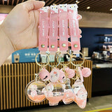 Cute KT Cat Quicksand Keychain Female Creative Cartoon Doll Student School Bag Pendant Car Key Chain Trinkets
