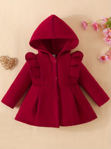 Baby Girl Ruffled Long Sleeve Fleece Hooded Single Breasted Coat, Kids Clothes Autumn And Winter (Recommended To Buy One Size Larger)