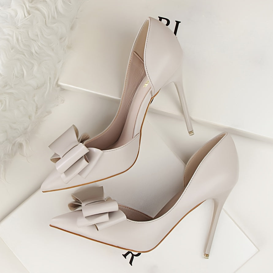 [High Heels for Wedding Party Women] Women's Elegant Bowknot Decor Stiletto Heels, FashionPointed-Toe Pumps, Cut-Out Side Design Heels, Wedding Party Prom High Heels For Women