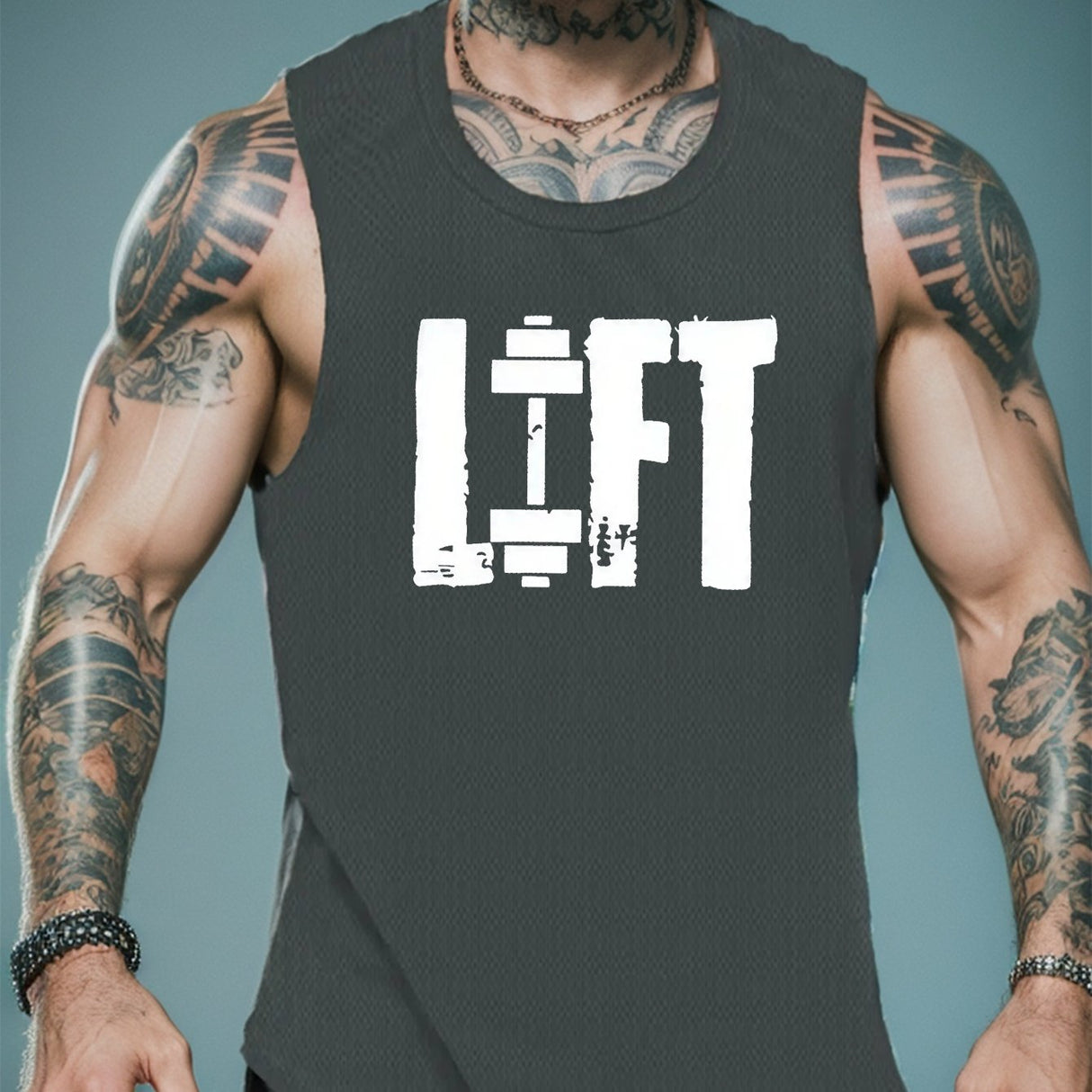 Summer Quick-Dry Geometric-Pattern Tank Tops for Men - Breathable, Moisture-Wicking, Athletic Fit, Crew Neck, Polyester, Machine Washable, Regular Fit, Casual Wear for Running, Training, Gym, and Bodybuilding