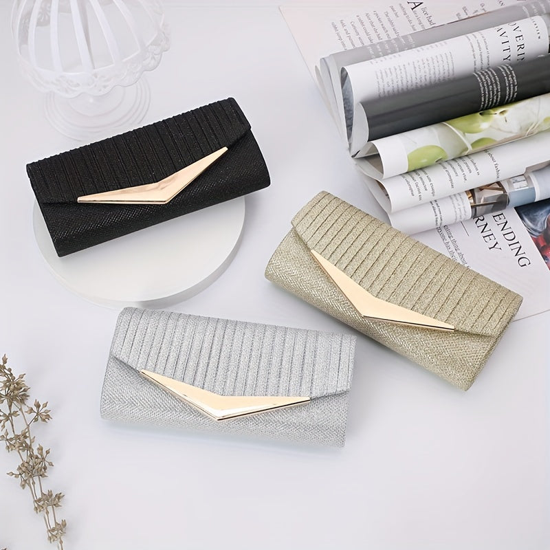 Sequin Ruched Evening Bag, Metal Decor Flap Prom Purse, Glitter Clutch Bag For Wedding Party Best Gifts for Carnaval