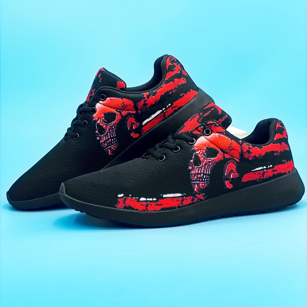 Mens Punk Skull Trendy Running Shoes - Lightweight, Breathable, Comfy, and Stylish for Spring and Summer, Perfect for Halloween and Casual Outdoor Activities