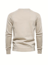 All Match Cotton Knitted Solid Sweater, Men's Casual Warm Slightly Stretch Crew Neck Pullover Sweater For Men Fall Winter