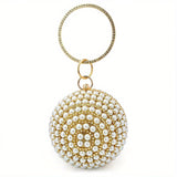 Glamorous Faux Pearl & Rhinestone Ball Clutch - Sparkling Evening Handbag for Weddings, Proms & Parties - Womens Fashion Purse