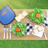 Camp Silverware Picnic Tableware Storage Set 13 Camping Miscellaneous Bag Includes High-Quality Cutting Board, Tablecloth, Stainless Steel Plate, Spoon, Knife, Fork, Wine Opener, BBQ, Travel, Hiking