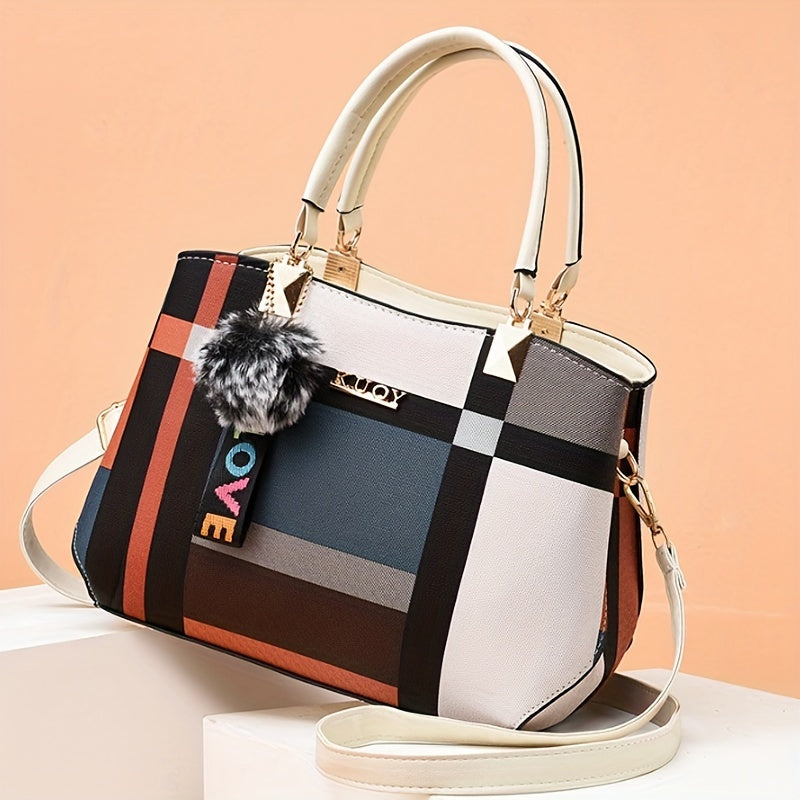 Stylish Color Block Women's Tote Bag with Pendant