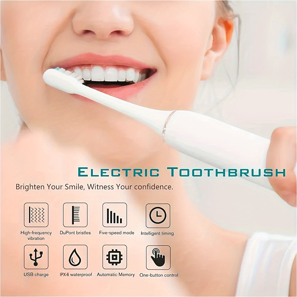 Electric Toothbrush With 6 Modes And A Smart Timer, Suitable For Both Men And Women, Rechargeable USB Electric Toothbrush, Whitening Oral Hygiene, 4/8 Replacement Heads, Sensitive Gums And Teeth Special Soft Toothbrush