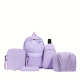 5pcs/set Multi-functional College Bag Set - Solid Color Laptop Backpack with Chest Bag, Handheld Bag, Sling Bag, and Pencil Pouch for Men and Women's Daily Commute
