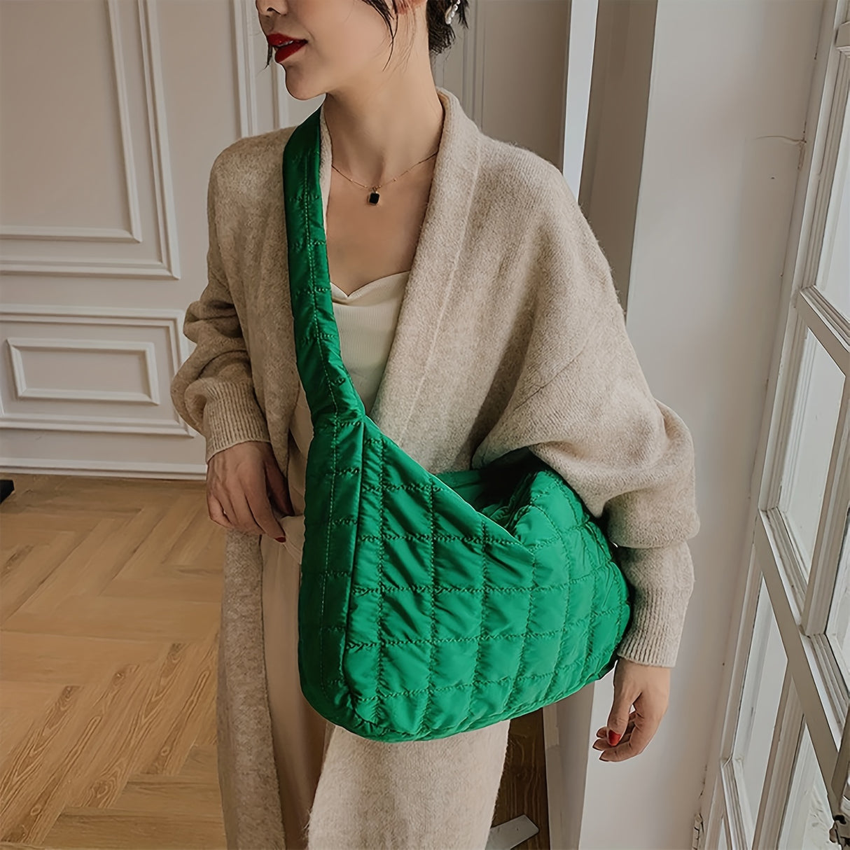 Large Capacity Quilted Tote Bag, Fashion Padded Shoulder Bag, Women's Cute Handbag, Crossbody Bag & Hobo Purse
