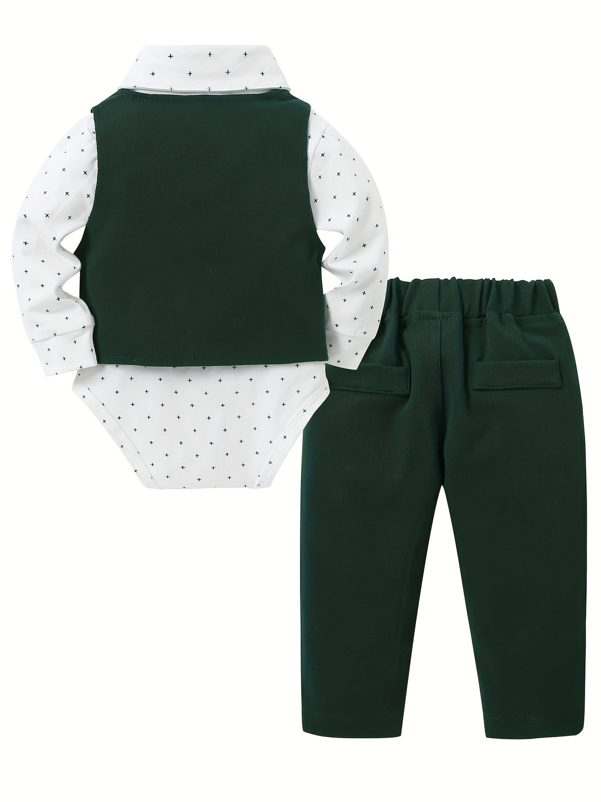 5 Pieces Baby Boy Long Sleeve Gentleman Suit Baby Boy Holiday Party Wedding Dress Suit One-piece Shirt, Vest, Trousers, Bowtie, Corsage 0-24M Soft And Comfortable Cotton Toddler Clothing