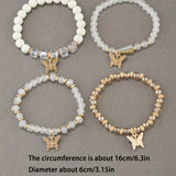 4pcs/set Bohemian Style Butterfly Charm Colorful Beaded Bracelets, Cute Hand Jewelry Gift For Girls