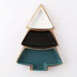 1set, Ceramic Breakfast Tray, Christmas Tree Shaped Plates Chip & Dip Set, Christmas Ceramic Snack Plate With Bamboo Tray, Removable Porcelain Tree Appetizer Dessert Fruit Salad Saucers Bowl, Cutlery Platter Serving Dish