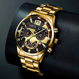 3pcs/set, Fashion Mens Business Stainless Steel Calendar Watches & Silvery Bracelet Cross Pendant Necklace