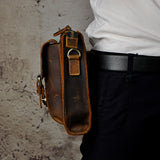 Genuine Crazy Horse Leather Unisex Crossbody Sling Waist Bag, Retro Travel Phone Pouch Fanny Belt Bag, 6402