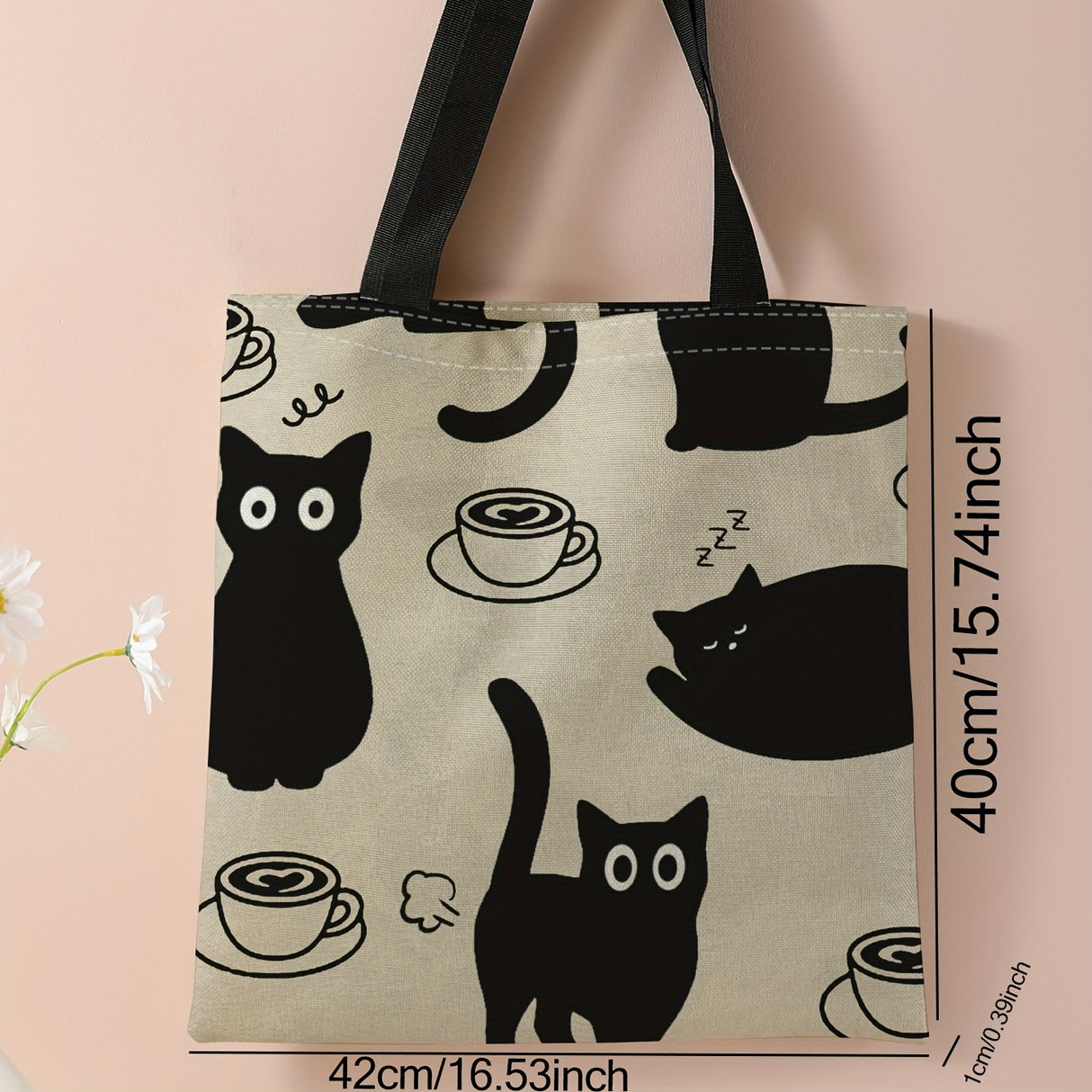Kawaii Cute Cartoon Print Tote Bag, Large Capacity Canvas Shoulder Bag, Women's Casual Reusable Handbag & Shopping Travel Beach Bag