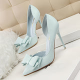 [High Heels for Wedding Party Women] Women's Elegant Bowknot Decor Stiletto Heels, FashionPointed-Toe Pumps, Cut-Out Side Design Heels, Wedding Party Prom High Heels For Women