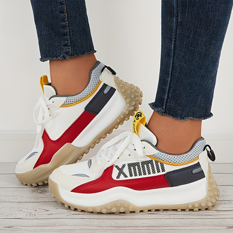 Women Thick Sole Shock Absorption Chunky Sneakers, Wear Resistance Lace Up Sport Shoes, Casual Versatile Breathable Comfortable Running Shoes