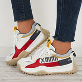 Women Thick Sole Shock Absorption Chunky Sneakers, Wear Resistance Lace Up Sport Shoes, Casual Versatile Breathable Comfortable Running Shoes