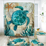 4pcs Luxurious Turtle Seaweed Pattern Shower Curtain Set - Waterproof Bathroom Essentials with U-Shaped Mat, Toilet Cover Mat, L-Shaped Mat, Hooks, and Stylish Home Decorations