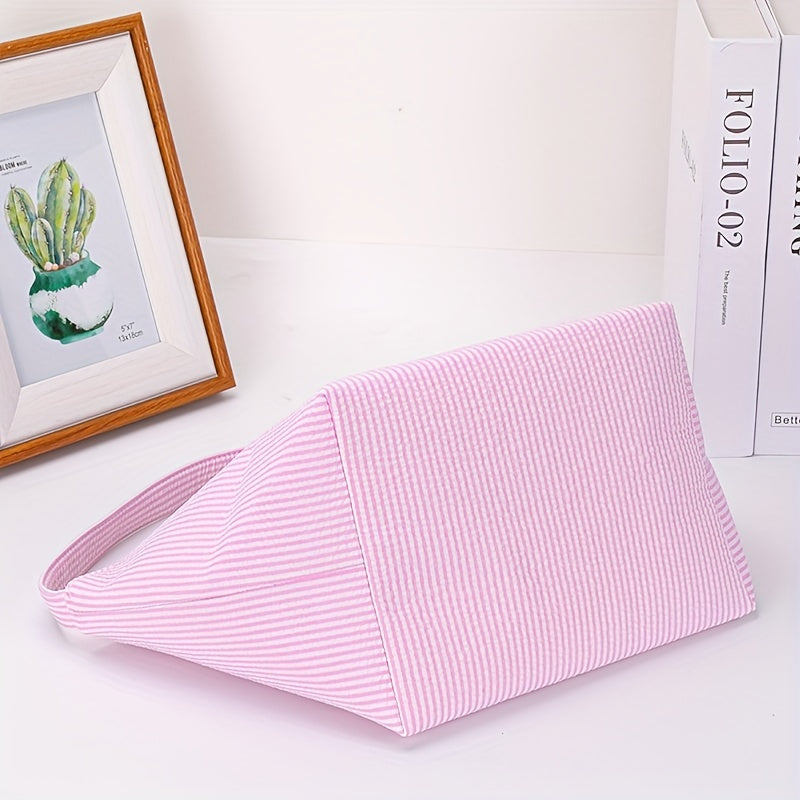 1pc Large Capacity Tote Bag, Easter Gift Bag, Easter Eggs Storage Bucket, Striped Seersucker Bunny Bag, Hunting Easter Eggs Handbag, Easter Party Decorations Gifts Bag, Party Tote Bags, Easter Gift Party Supplies