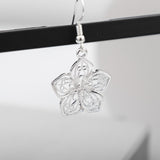 Boho Hollow Flower Shape Earrings Vintage Silver Plated Jewelry For Women