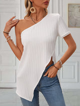 Chic One-Shoulder Asymmetrical Blouse - Y2K Style for Spring & Summer - Lightweight, Fashion-Forward Short Sleeve Top for Women