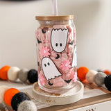 1/4pc, Cute Halloween Ghost Drinking Glass With Lid And Straw - 18oz/550ml Can Shaped Cup For Beer, Juice, Milk, Iced Coffee - Perfect For Halloween Decor And Summer Drinkware