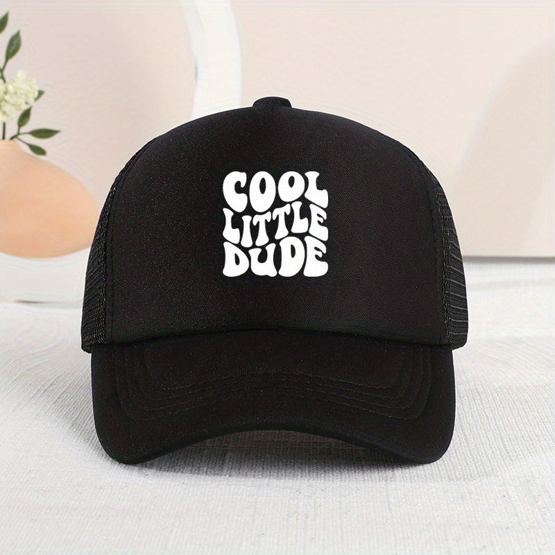 Casual Trendy "COOL LITTLE DUDE" Mesh Stitching Cap, Sun Protection Comfortable Breathable Cap For Summer Holiday Outdoor Traveling Boys And Girls Accessories