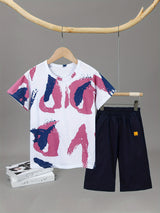 2pcs Boys Stylish Letter Graphic Print Short Sleeve T-shirt & Solid Shorts Set, Comfy Summer Boys Clothes