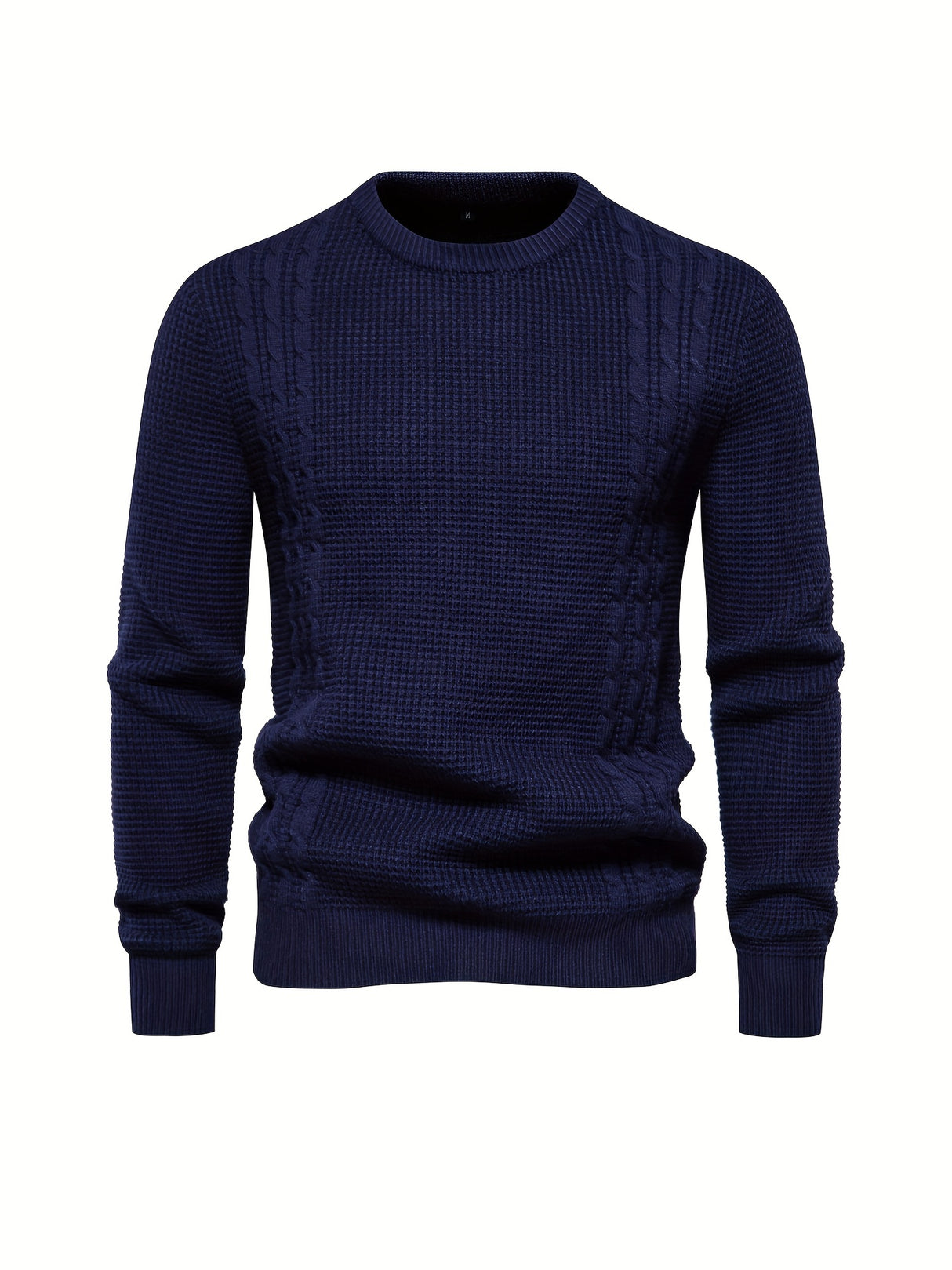 All Match Knitted Solid Sweater, Men's Casual Warm Slightly Stretch Crew Neck Pullover Sweater For Men Fall Winter