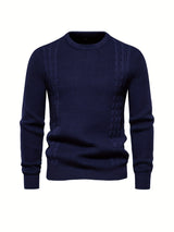 All Match Knitted Solid Sweater, Men's Casual Warm Slightly Stretch Crew Neck Pullover Sweater For Men Fall Winter