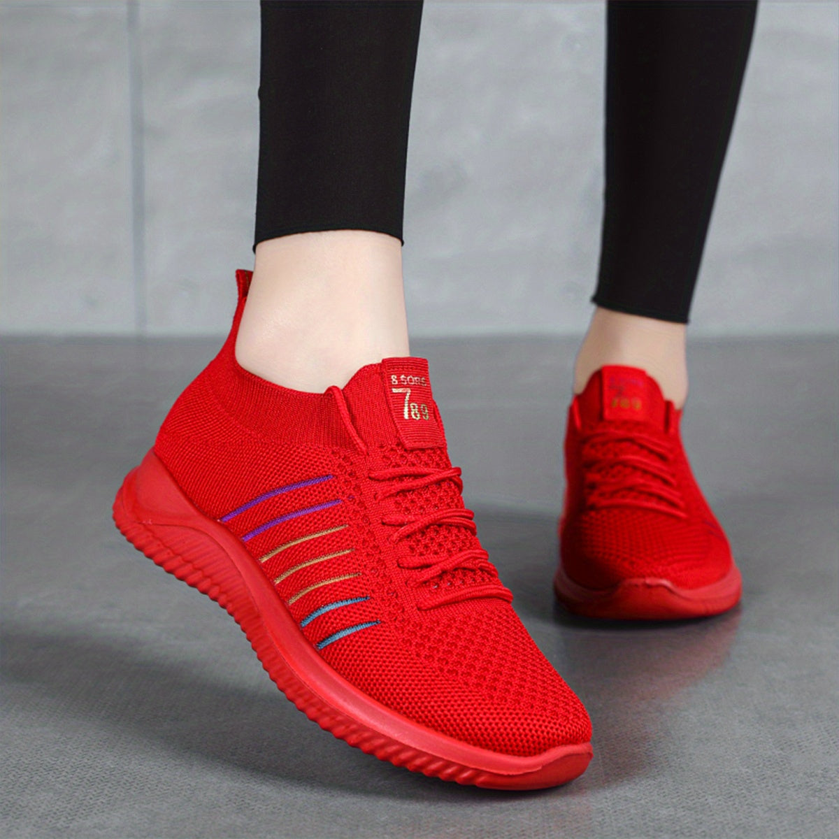 Womens Lightweight Lace Up Running Shoes - Fashionable Ventilated Striped Design - Durable Outdoor Walking Sneakers for Casual Daily Wear